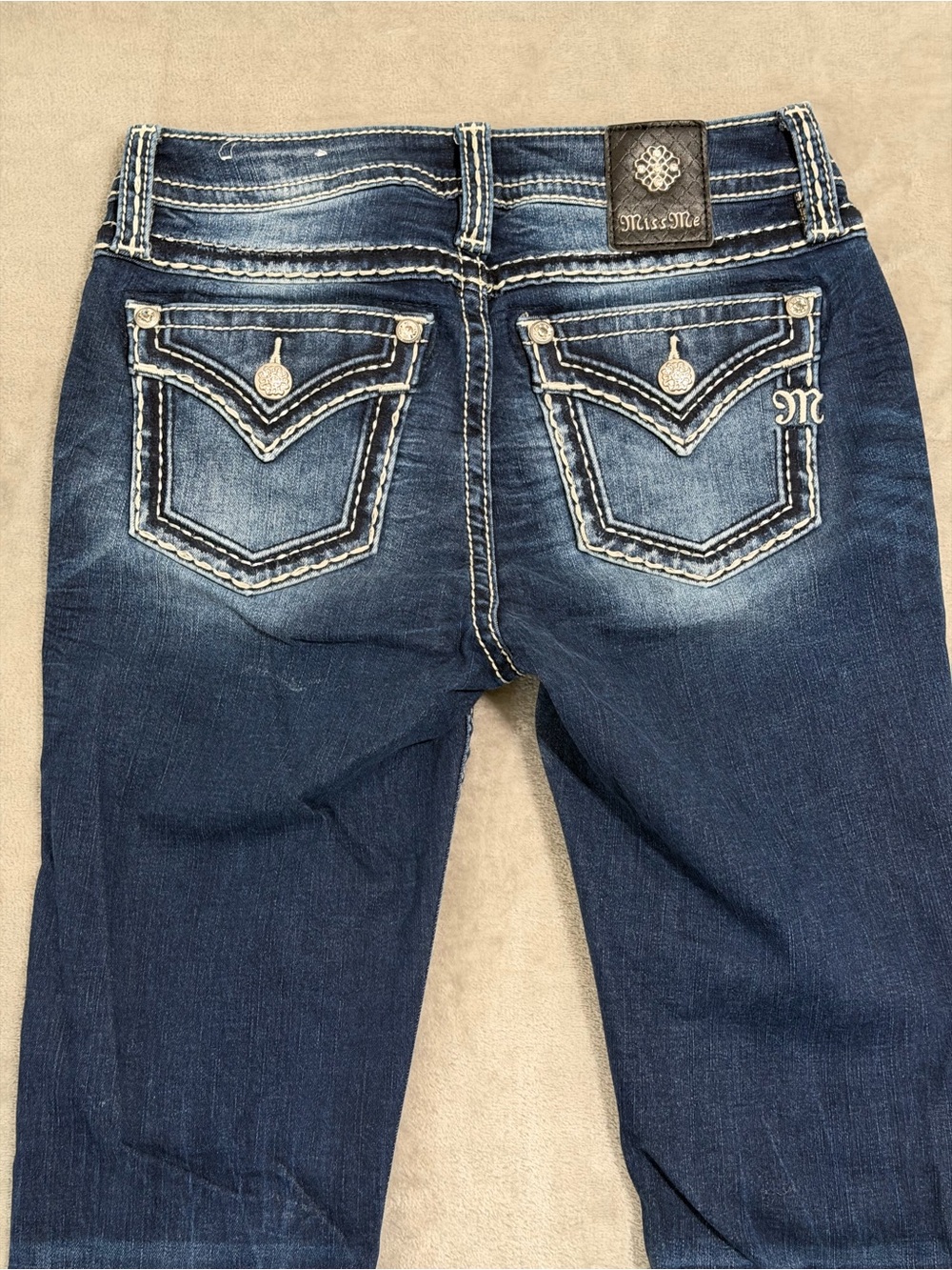 Miss Me Chloe Slim Bootcut Jeans Size 26 Dark Wash Saddle Stitch Flap Pocket